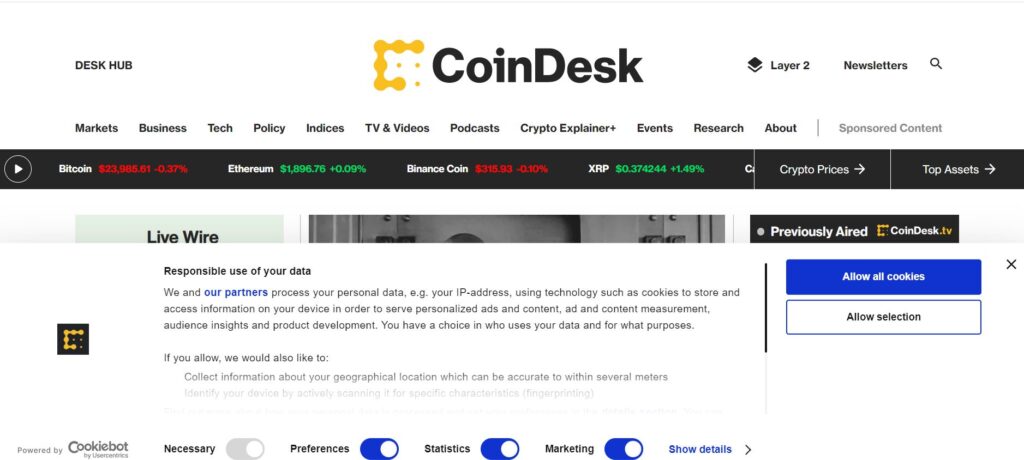 CoinDesk Website